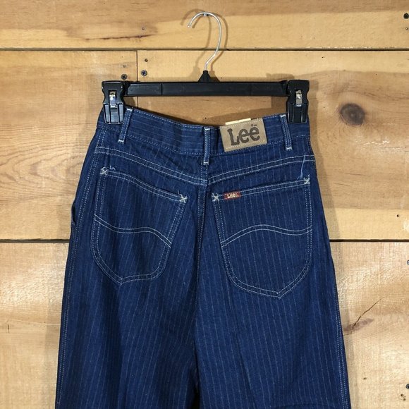Vintage LEE Jr. Gathered Rider Striped Jeans Womens Size 9 Train Conductor - Picture 8 of 12